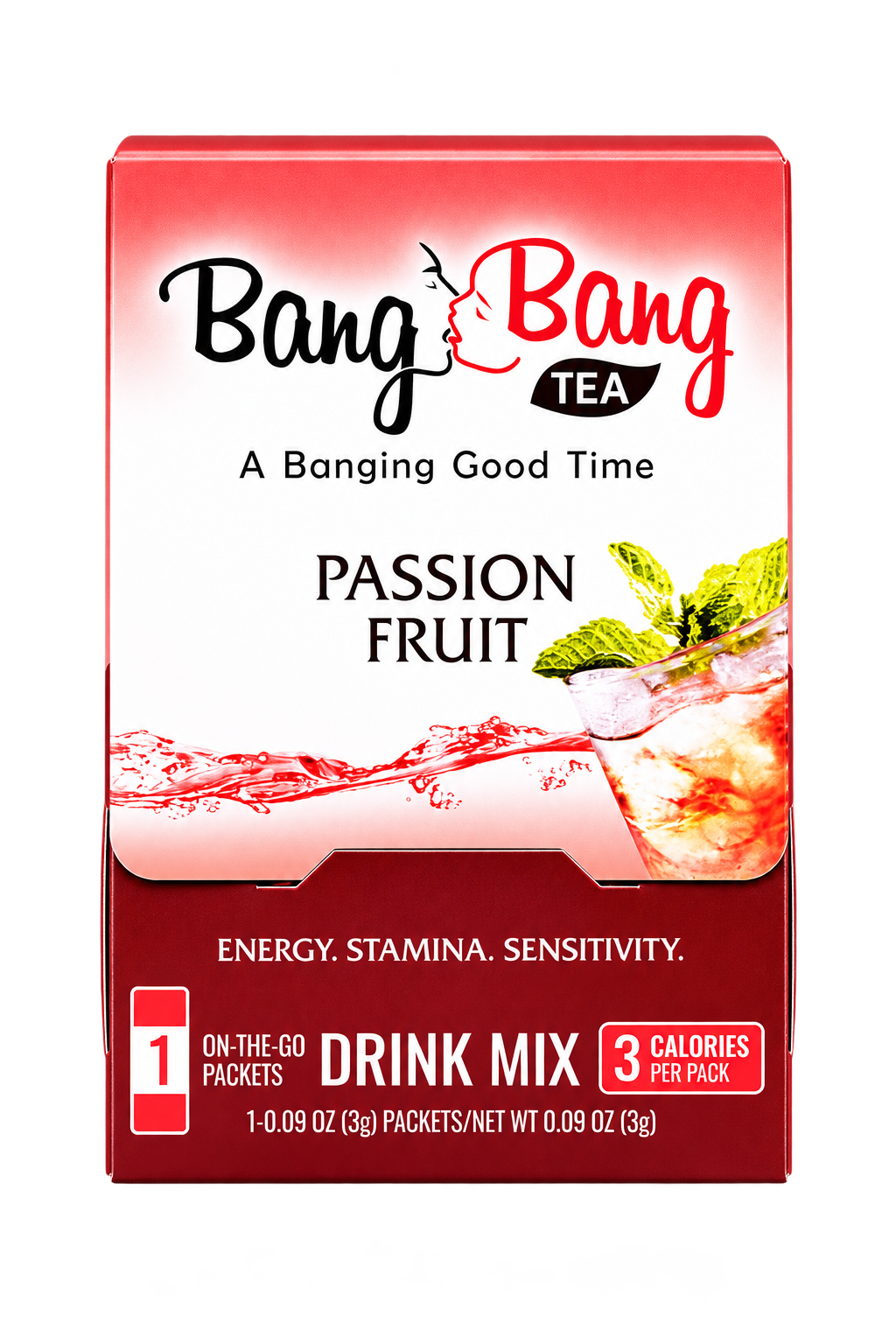 Enhanced photograph of the Bang Bang Tea passion fruit box